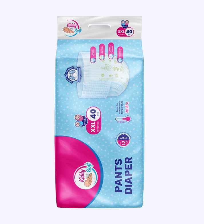 KiddySoft Baby Diaper Pants with Snug Fit, Ultra Soft Cottony Feel | XXL | 19–25 kg | Pack of 1 ( 40 Count )