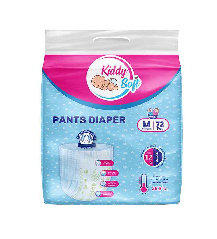 KiddySoft Baby Diaper Pants | Super Absorbent- Crisscross Top Layer | 7-12 KG | Pack of 1 - M  (72 Pieces)