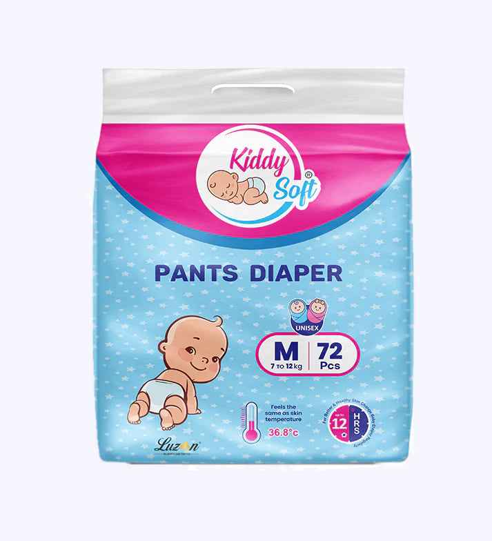 KiddySoft Baby Diaper Pants | Super Absorbent- Crisscross Top Layer | 7-12 KG | Pack of 1 - M  (72 Pieces)