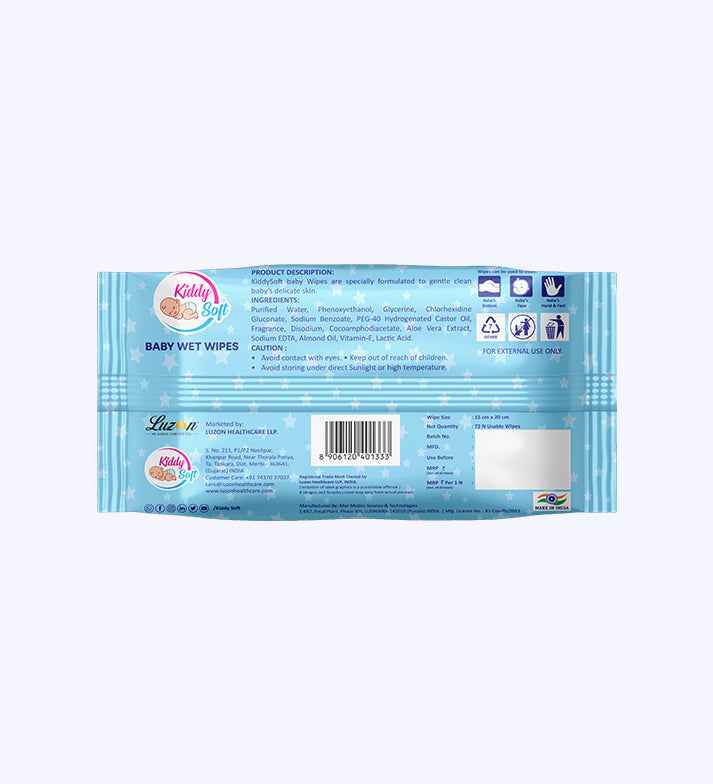 KiddySoft Cleansing Baby Natural Baby Wet Wipes with Aloe Vera, Jojoba Oil and Vitamin E pack of 3-72 Wipes Each