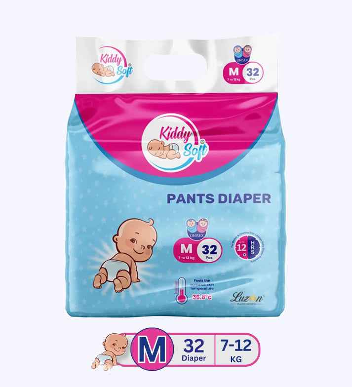 KiddySoft Baby Diaper Pants | Super Absorbent- Crisscross Top Layer | 7-12 KG | Pack of 1 - M  (32 Pieces)