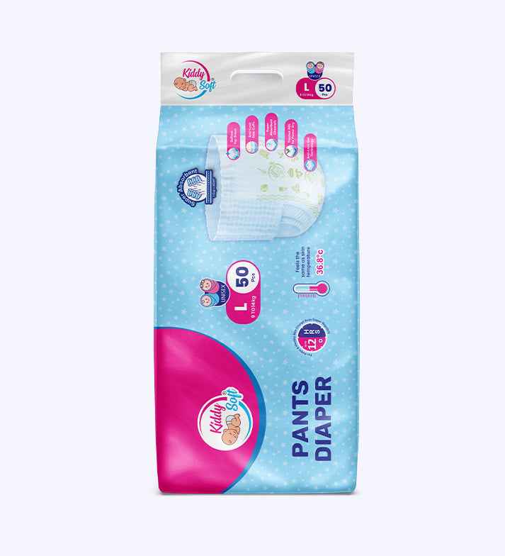 KiddySoft Baby Diaper Pants | Super Absorbent- Crisscross Top Layer | 9-14 KG | Pack of 1 - L  (50 Pieces)