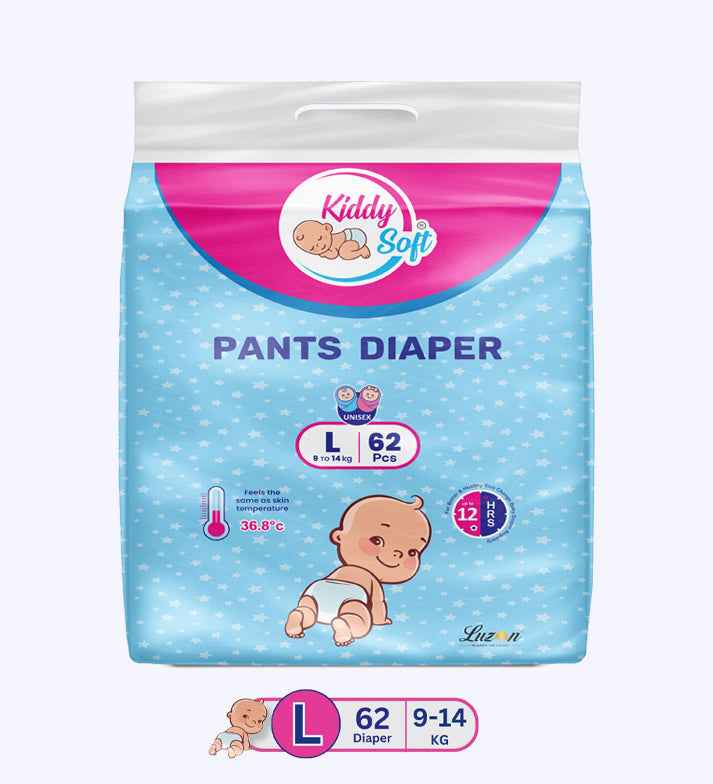 KiddySoft Baby Diaper Pants | Super Absorbent- Crisscross Top Layer | 9-14 KG | Pack of 1 - L  (62 Pieces)