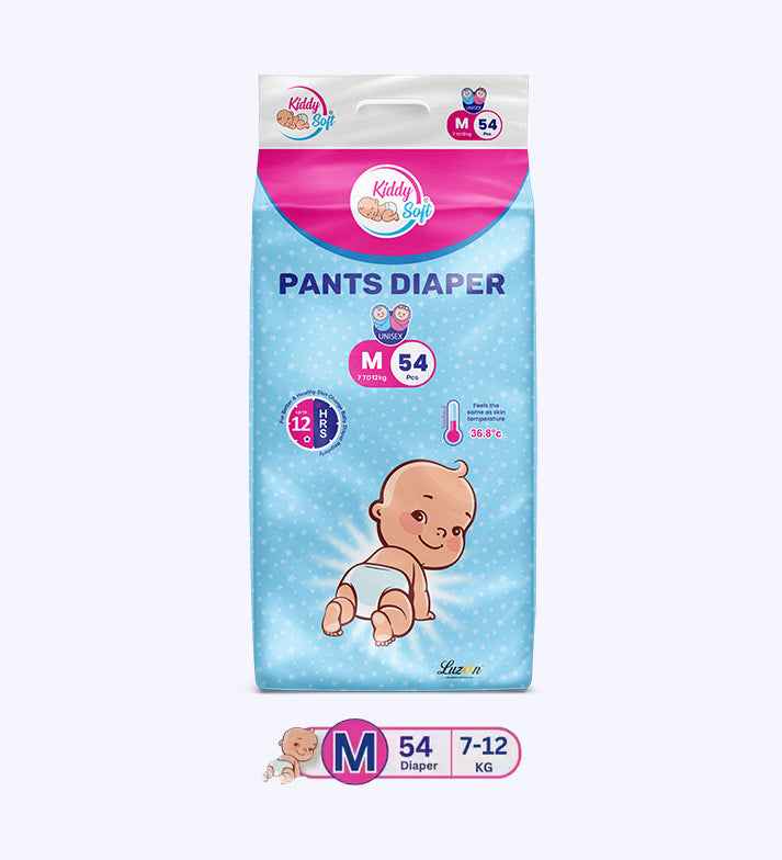 KiddySoft Baby Diaper Pants | Ultra Soft Cottony Feel | 7-12 KG | Pack of 1 - M (54 Pieces)