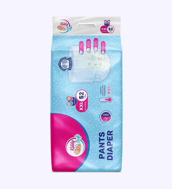 KiddySoft Baby Diaper Pants with Snug Fit, Ultra Soft Cottony Feel| XXL | 19–25 kg | Pack of 1 ( 52 Count )