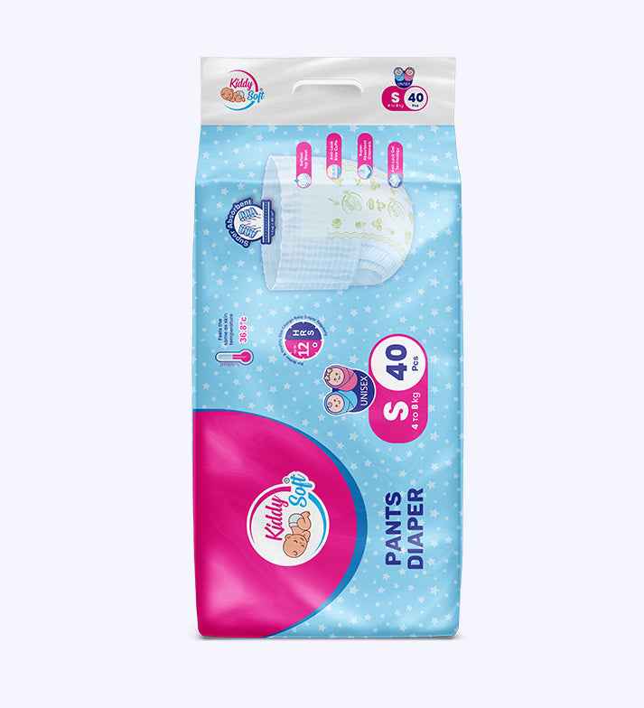 KiddySoft Baby Diaper Pants | Ultra-Soft Comfort – Gentle Crisscross Fit | 4–8 KG | Pack of 1 – S (40 Pieces)