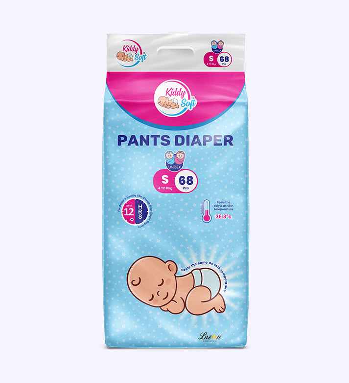KiddySoft Baby Diaper Pants | Ultra-Soft Comfort – Gentle Crisscross Fit | 4–8 KG | Pack of 1 – S (68 Pieces)