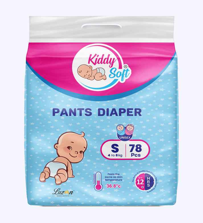 KiddySoft Baby Diaper Pants | Ultra-Soft Comfort – Gentle Crisscross Fit | 4–8 KG | Pack of 1 – S (78 Pieces)