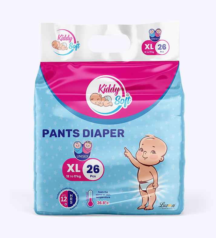 KiddySoft Baby Diaper Pants | Quick-Absorb Technology – Crisscross Dry Layer | 12–17 KG | Pack of 1 – XL (26 Pieces)