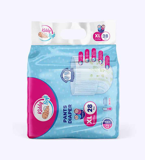 KiddySoft Baby Diaper Pants – Quick-Absorb Crisscross Dry Layer (XL, 12–17 KG, 28 Pieces)