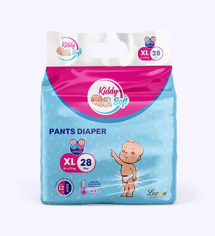 KiddySoft Baby Diaper Pants – Quick-Absorb Crisscross Dry Layer (XL, 12–17 KG, 28 Pieces)