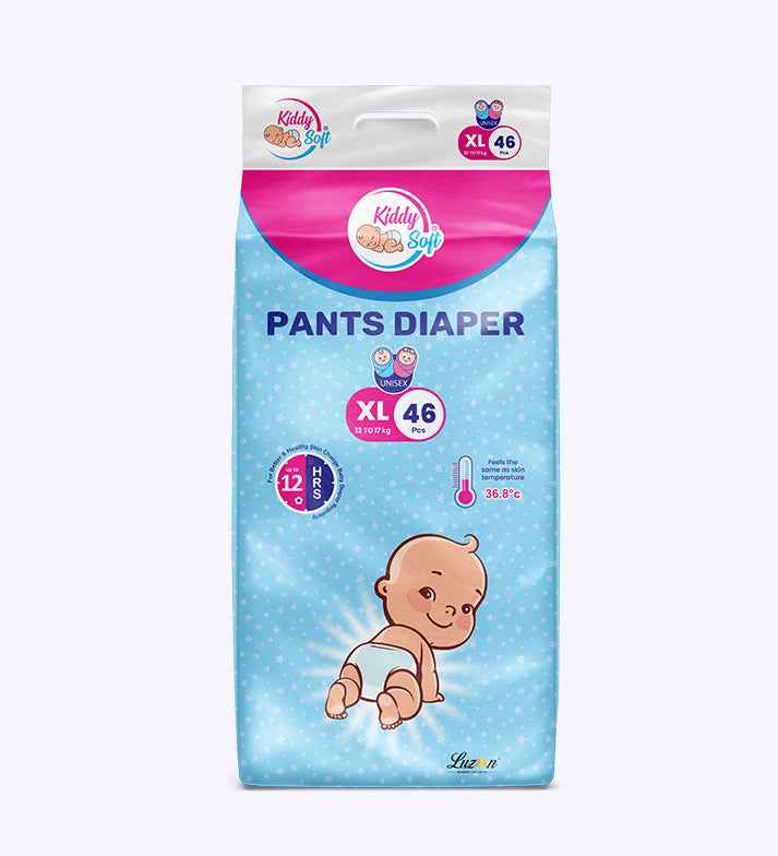 KiddySoft Baby Diaper Pants – Quick-Absorb Crisscross Dry Layer (XL, 12–17 KG, 46 Pieces)