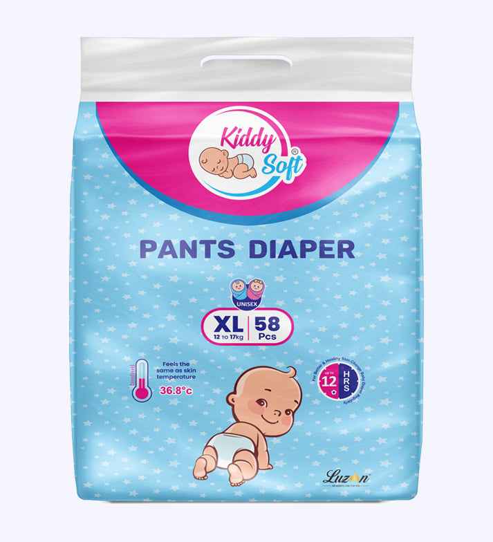 KiddySoft Baby Diaper Pants | Quick-Absorb Technology – Crisscross Dry Layer | 12–17 KG | Pack of 1 – XL (58 Pieces)